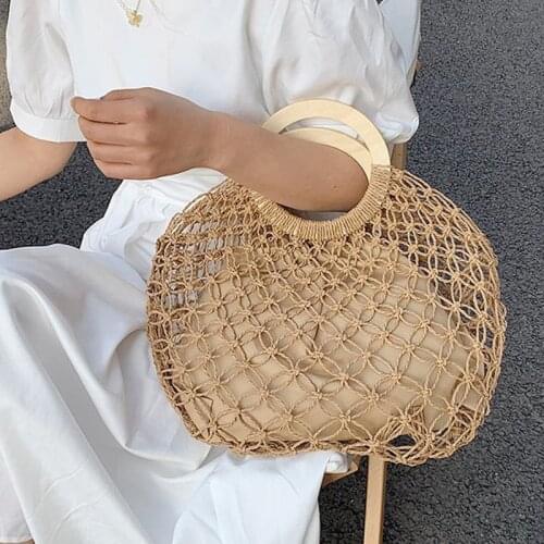 Straw Beach Bag Woven Shoulder Bags for Women Vintage Handmade Raffia Rattan Handbags Bohemian Summer Vacation Casual Bags 2021