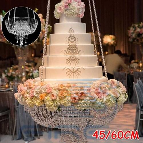 45/60cm Diameter Wedding Hanging Cake Stand Cake Chandeliers Silver Color Crystal Decoration for DIY Wedding Decorations Holiday