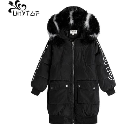 UHYTGF Women cotton Jacket Female plus size Down cotton Jacket Winter Wild Thick Big fur collar Medan coats Women Warm coat X397