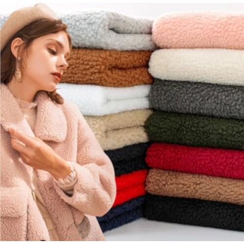 Thicken Lambswool Fabric Coral fleece Fabric Woolen Cloth for Coat, Bag, Cap, Doll Black White Beige Blue Red Pink by the meter