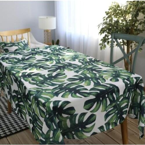 Waterproof Garden Green Cotton Tablecloth Living Room Square Coffee Table Cloth Restaurant Cover Towel Fabric Monstera Plant
