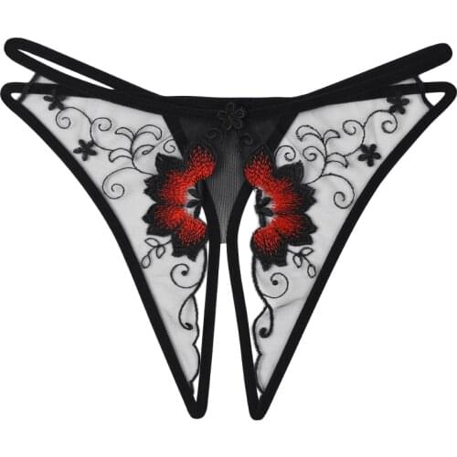 Womens Crotchless Panties Vintage Embroidery Transparent Panties Porn Open Crotch Erotic Underwear Lace Briefs Thongs For Sex