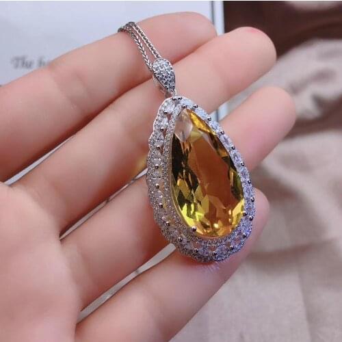 Big size yellow citrine gem pendant for necklace women silver fine jewelry bright yellow color 925 sterling silver party gift