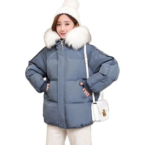 Real Fur Collar Cotton-padded Winter Coat Women Short Loose Korean Style Designer Jacket 2021 Thick Bread Hooded Womens Coats