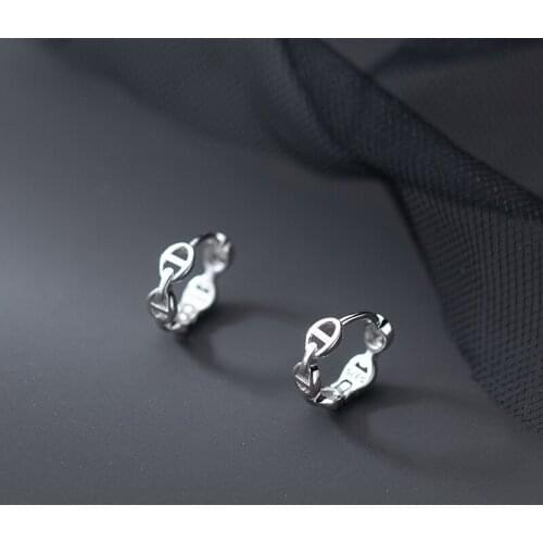 11mm*3.5mm 100% REAL. 925 Sterling SIlver Fine Jewelry Hollow Chain ear-bone Hoop Huggie Earrings C-G9334