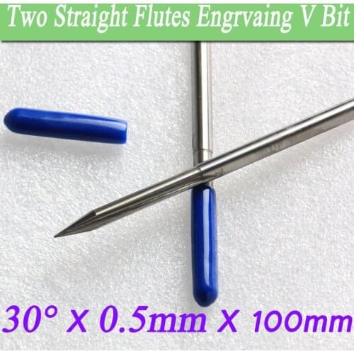 2Pcs Two Flutes Straight V Bit ABS Cutter 30 degree 0.5mm Tip 100mm Length Engraving End Mills Deep CNC Carving Knife
