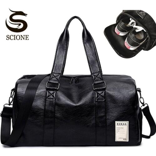 Mens PU Leather Travel Bag Male Big Duffel Bag for Men Women Handbags Large Shoulder Bag with Side Zipper Pocket Unisex Bolsa