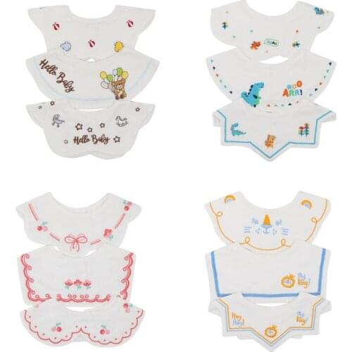 3 Pcs 360 ​​° Rotate Baby Feeding Drool Bibs Embroidery Saliva Towel Burp Cloth