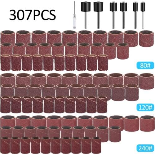 307pcs Drum Sanding Kit 80# 120# 180# Nail Drill Bits Abrasive Tools Dremel Accessories Sandpaper Shank Rotary Tools for Dremel