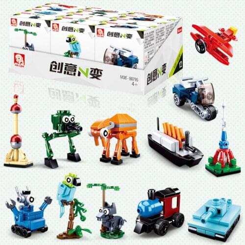 354PCS S Luban Assembled Building Blocks 0795 Creative N Change Train Tank Airplane Animal Assembly Toy Car Gift