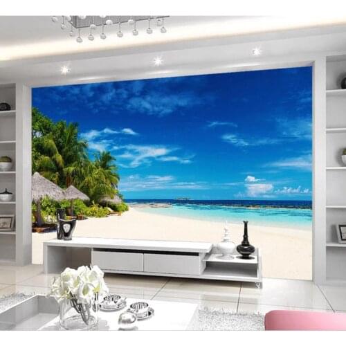 Custom 3d Photo Wall paper Pattaya beach blue sky white clouds sea beautiful landscape background wall painting