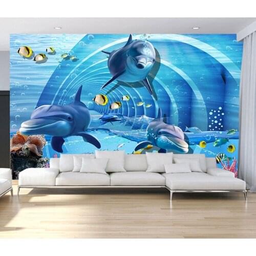 3D Photo Cartoon Underwater world Wallpaper Wall Murals Shark Living Room TV Sofa Backdrop Paper Home 8d Decor