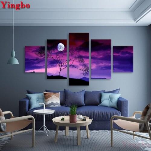 5pcs/set,5D Diy Diamond Painting Abstract Blue Moon Night Scene Cross Stitch Diamond Embroidery Pattern Mosaic wedding decor