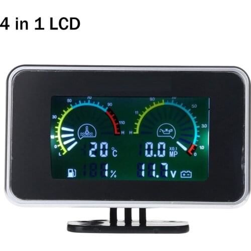 4 In 1 LCD Car Temperature Sensor Digital ALARM Gauge Voltmeter Oil Pressure Fuel Water Oil Temp Pressure Gauge