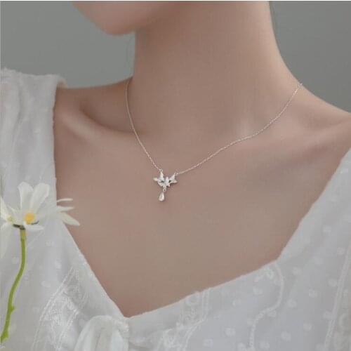 Butterfly Style 925 Sterling Silver Pendants Necklaces Chain with CZ