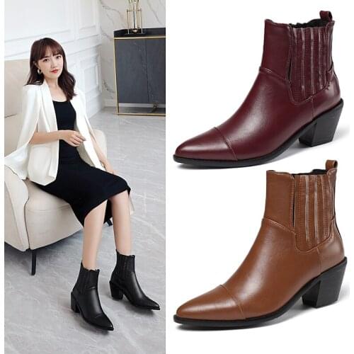 Boots Women Pointed Toe Ankle Boots for Women Short Plush Winter Shoes Women Botas Mujer