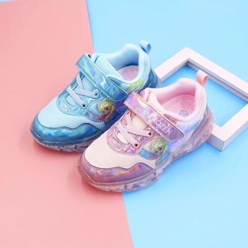 Disney childrens cartoon Frozen Princess Elsa non-slip soft bottom breathable casual shoes sports shoes LED shoes