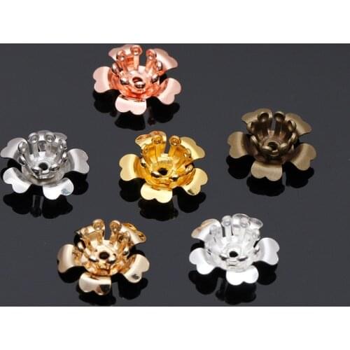 20pcs/lot 10*5mm 6 Colors Double Layer Copper Flower Filigree Loose Spacer Beads Flower Bead Caps For Jewelry Making Findings