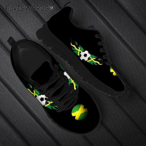 ELVISWORDS Jamaican Flag Printed Breathable Ladies Flat-Shoes Casual Womens Lace Up Sneakers Breathable Womans Walking Shoes