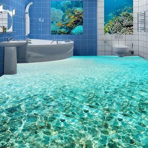 Custom Photo Wallpaper Sea Water Waves 3D Floor Sticker Wall Decals PVC Waterproof Self Adhesive Bathroom Floor Mural Home Decor