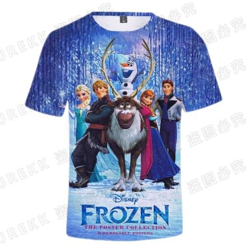 Disney Cartoon Anime Cool Frozen T Shirt Men Women Children Summer 3D Print Short Sleeve Boy Girl Kids Casual Cool Tops Tee