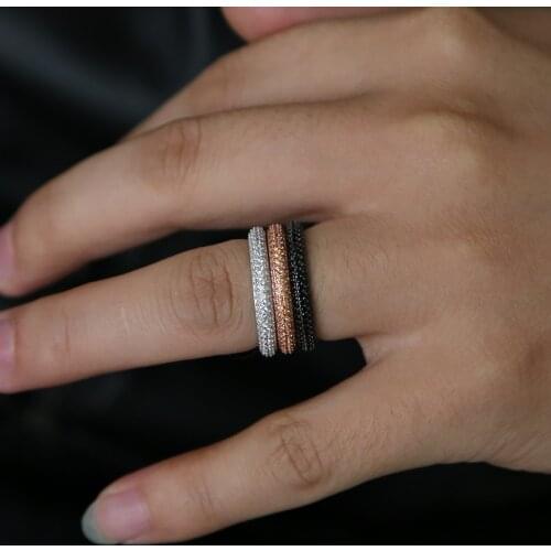 925 sterling silver Colorful Stone Black clear CZ Zircon Engagement jewelry Eternity Women Band Stacking rings for Wedding gift