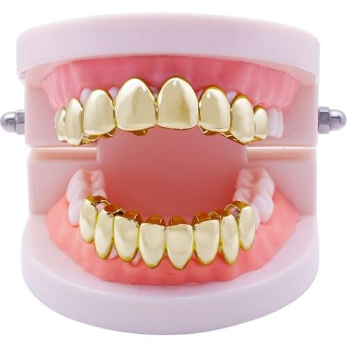 Hip Hop Teeth Grillz For Men Gold Silver Color Top Bottom Set Punk Cosplay Party Dental Tooth Caps Grills Body Jewelry Gifts