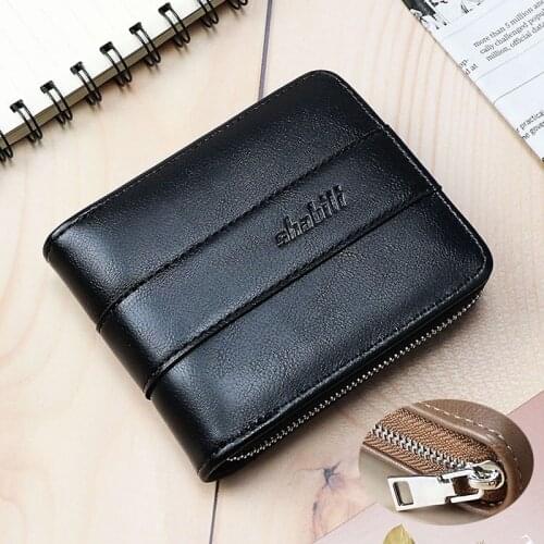 Men Wallet Luxury Anti-Theft Clips Male Soft Leather Short Wallets Male Zipper Coin Case Card Pouch Casual Small Money Bag X37C