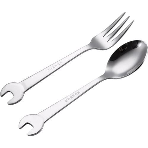 Stainless Steel Creative Wrench Shape Fork Spoon Coffee Spoon Fruit Fork Set Tableware Dinnerware Cooking Kitchen Accessories