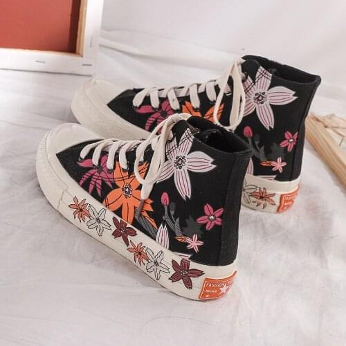 Spring Autumn New High Top Shoes Women Vulcanize Hand Drawn Doodle Sneakers Ladies Flats Casual Breathable Walking Travel