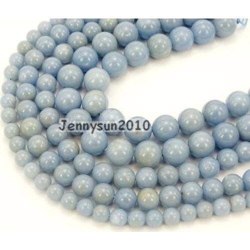 Natural Angelite Gems Stone Round Beads 15.5'' Strand 4mm 6mm 8mm 10mm 12mm for Jewelry Making Crafts 5 Strands/Pack