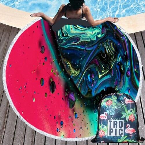 Red Paint Splashes Summer Round Beach Towels Abstract Thick Bath Shower Towel Yoga Mat With Tassels Storage Bag toalla playa