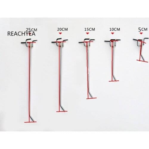 50PCS/Lot Chrome-plated 50MM Length Metal Pegboard Hooks Shop Shelf Hanger 25mm Hole Pitch Display Hooks For Store Supermarket
