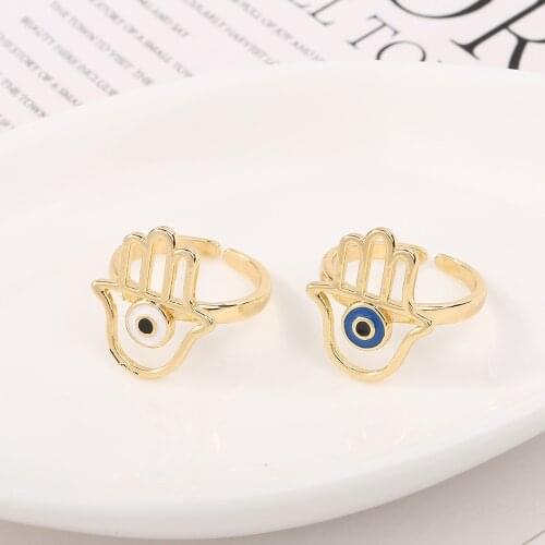 Fashion Turkish Evil Eye Crystal Gold Rings For Women Gothic Hand Palm Adjustable Opening Ring Charm Joint Ring Female Jewelry