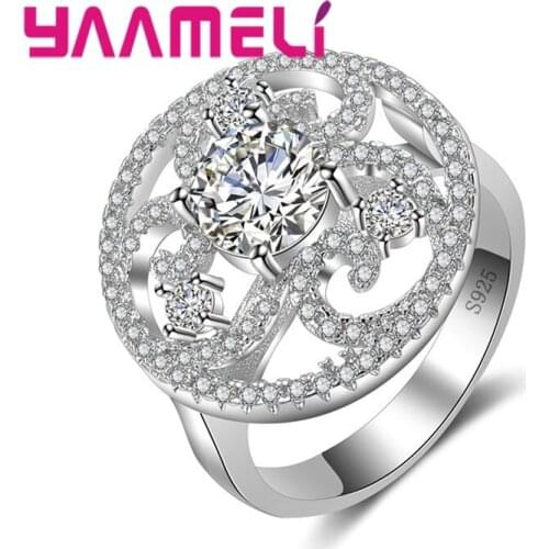 YAAMELI925 Silver Nice Fashion Jewelry Rings For Women Circle CZ Fashion Jewelry Cubic Zirconia Wholesale Bijoux Popular Gift