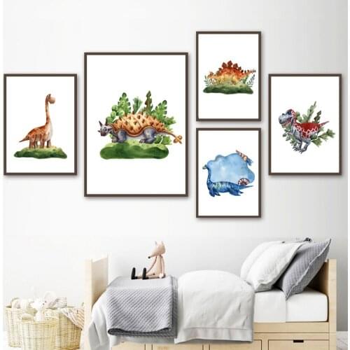 Cartoon Animals Dinosaur Nursery Wall Art Canvas Painting Nordic Posters And Prints Wall Pictures Baby Kids Room Home Decoration