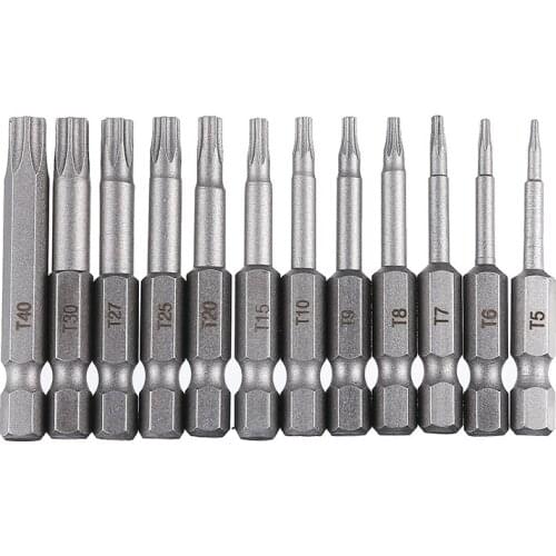 12Pcs 1/4" Hex Shank Torx Electric Screwdriver Bits Set T5-T40 Screwdriver Tools For Electric Drills Power Tools