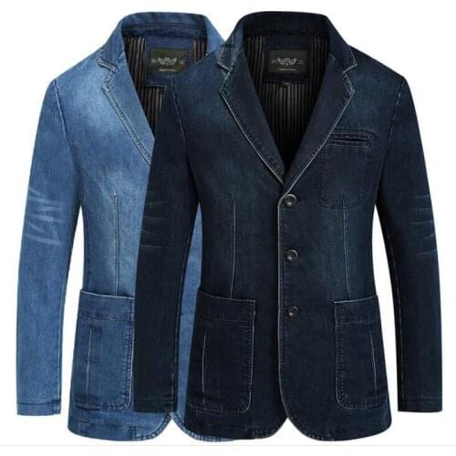 2018 New mens denim blazer denim jacket men blazer masculino casual jeans suit jacket