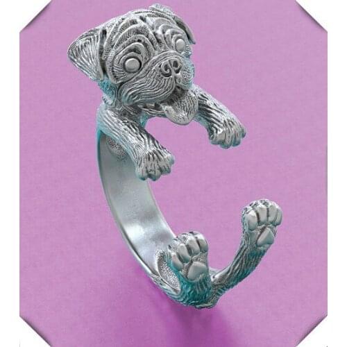Wholesale adjustable hippie pug Ring free size punk animal pug dog Ring jewelry for pet lovers Embossed accessory jewelry