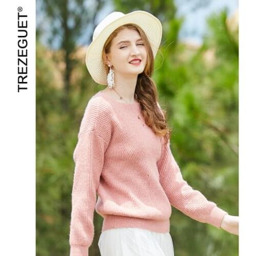 Fall 2020 Womens New Round-neck Loose-fitting Womens Top Korean Version of The Solid-color Long-sleeved Rabbit Sweater Girl