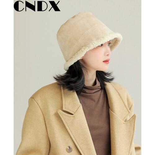 Woman Winter Hat Lamb Wool Thickened Warm Fisherman Hat for Lady Suede Bucket Hat Autumn Casual Bob Panama Hat