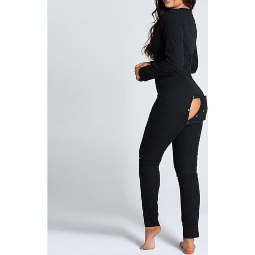 Sexy Women Christmas Cutout Functional Buttoned Flap Adults Pajamas Club Button Design Plunge Lounge Jumpsuit