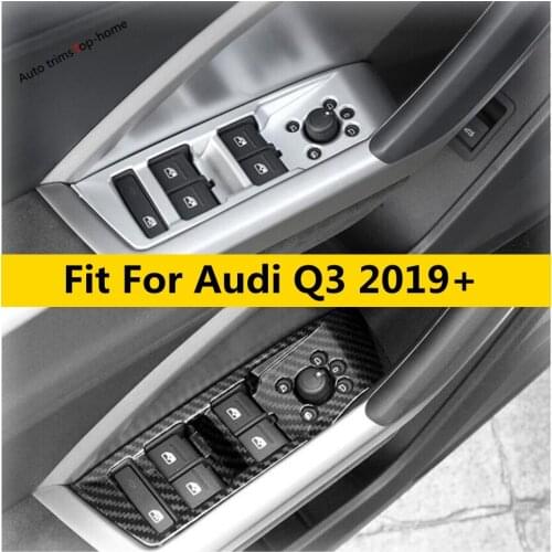 Yimaautotrims Door Armrest Window Lift Button Cover Trim For Audi Q3 2019 2020 2021 Interior Mouldings Matte Carbon Fiber ABS