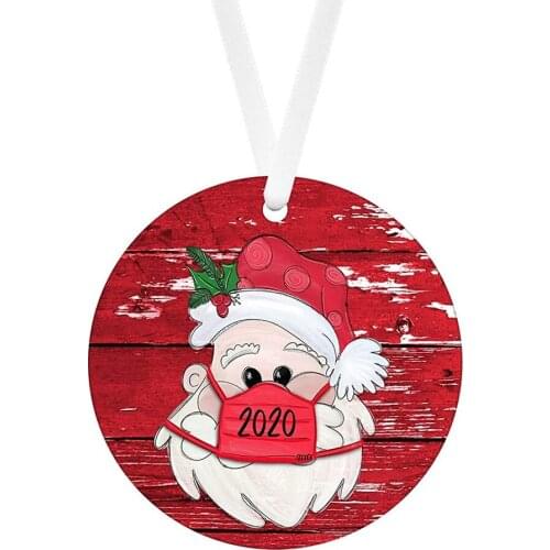 Santa Claus Christmas Tree Pendant Household Ornaments 2020 Round Board Wear A Mask Lovely Santa Claus