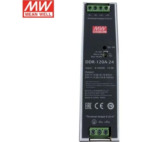 MEAN WELL DDR-120A-24 100W DIN Rail DC-DC Converter Input 9-18V DC to 24V DC 4.2A 100W meanwell Power Supply(12V dc to 24V dc)