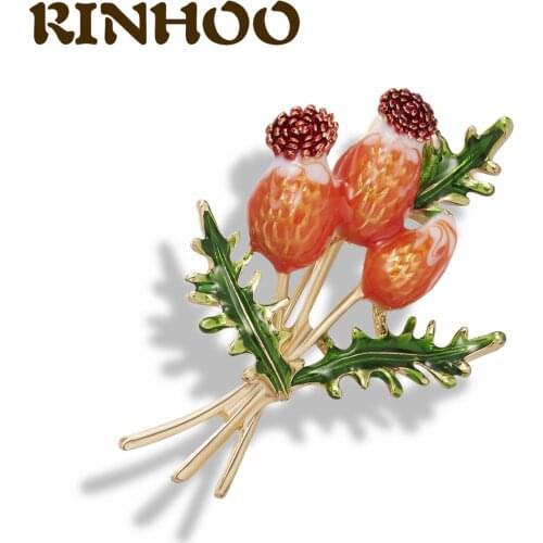 RINHOO Vintage Pomegranate Fashion Colorful Fruit Brooches Flower Pins Enamel Leaves Plant Brooch Women Clothing Accessories