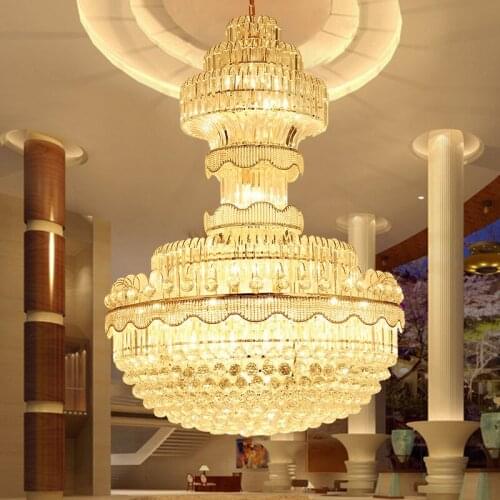 Modern Crystal Chandelier European Long Shining Gold Chandelier Lighting Fixture American Villa Living Room Big Crystal Lights
