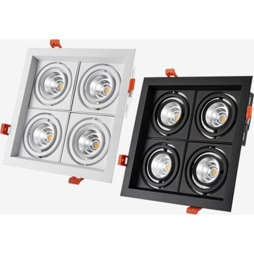 Dimmable Super Bright 4 Heads Recessed sSquare LED Downlights COB 40W LED Spot Lights LED Decoration Ceiling Lamp AC 110V