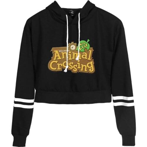 Kawaii Animal Crossing Crop Top Hoodie Y2K Girls Tom Nook Harajuku Cropped Sweatshirt Streetwear Long Sleeves Pullover Tops
