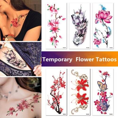 Sexy Flower Temporary Tattoos For Women Body Art Painting Arm Legs Tattoos Sticker Realistic Fake Rose Waterproof Tattoos